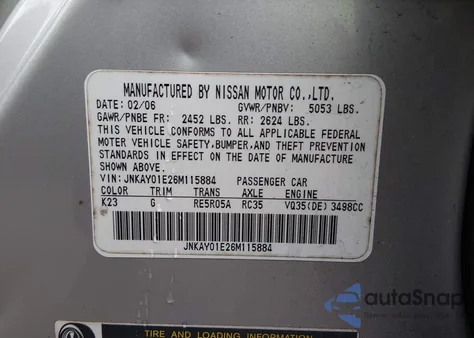 2006 Infiniti M35 z USA, uszkodzony, nr VIN JNKAY01E26M115884